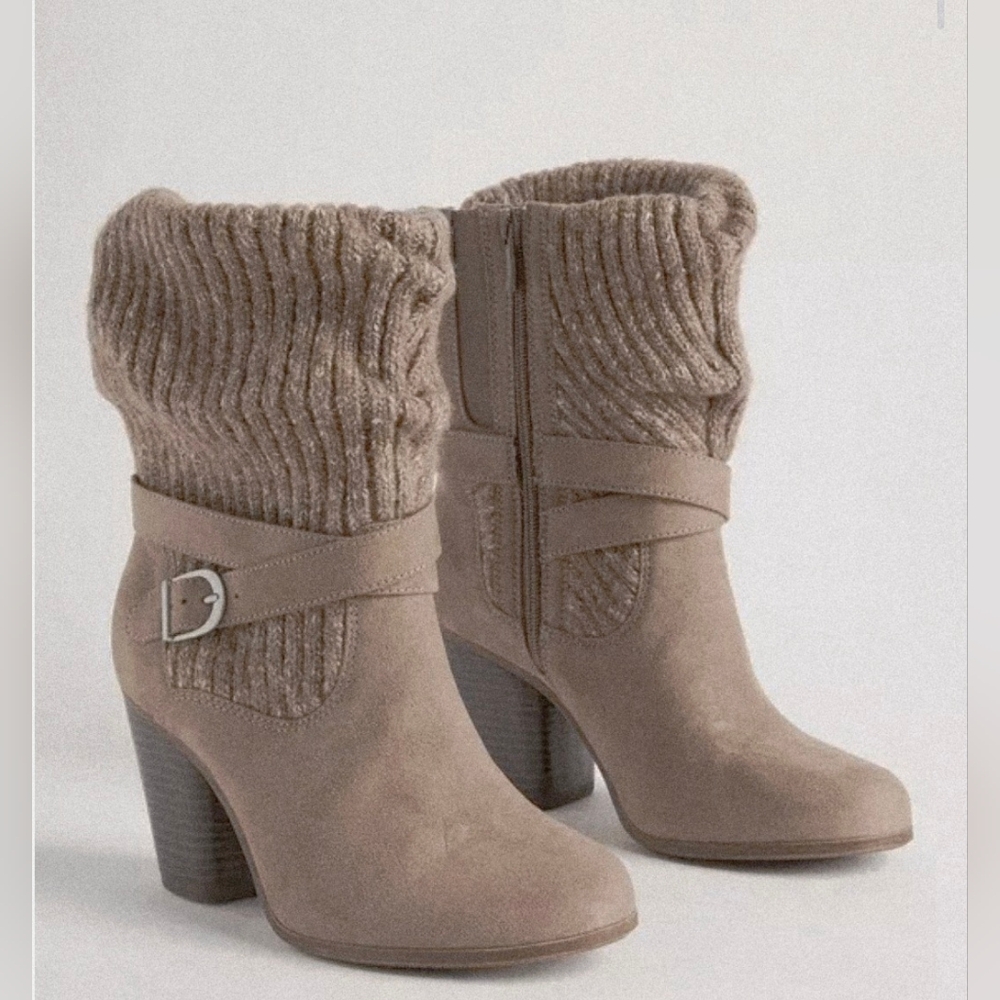 Taupe Heeled Sweater Boots Extra Wide Width